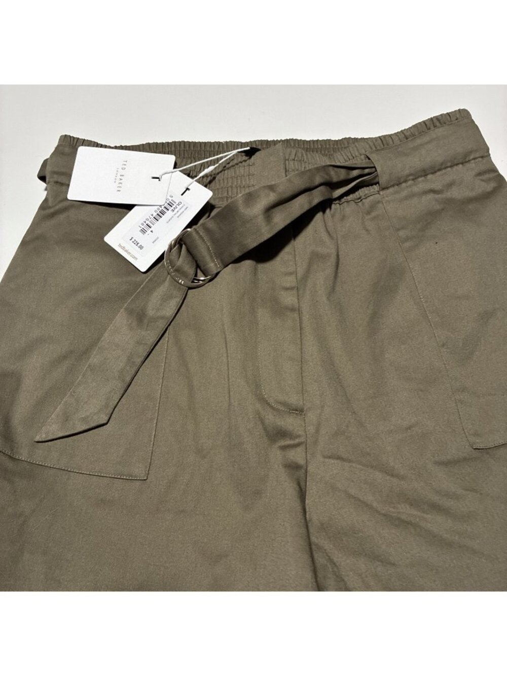 NWT Ted Baker RONNIIE Olive D-Ring Detail High-Waisted Shorts 1 US 4 Luxury Y2K